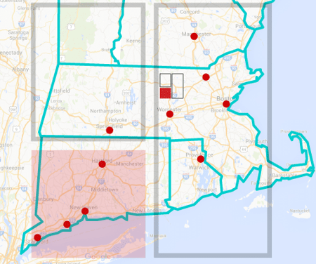 Map of Northeast US showing Industrial Packaging distribution reach across New England and Mid-Atlantic states