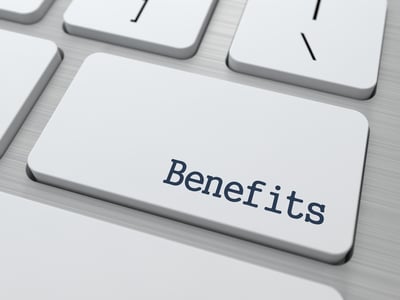 Benefits - Business Concept. Button on Modern Computer Keyboard. 3D Render.