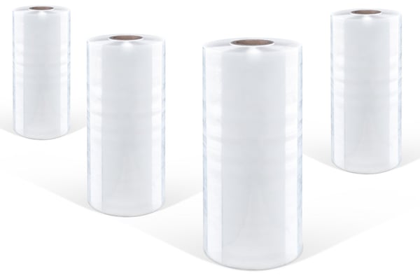rolls of shrink film standing up with white backround